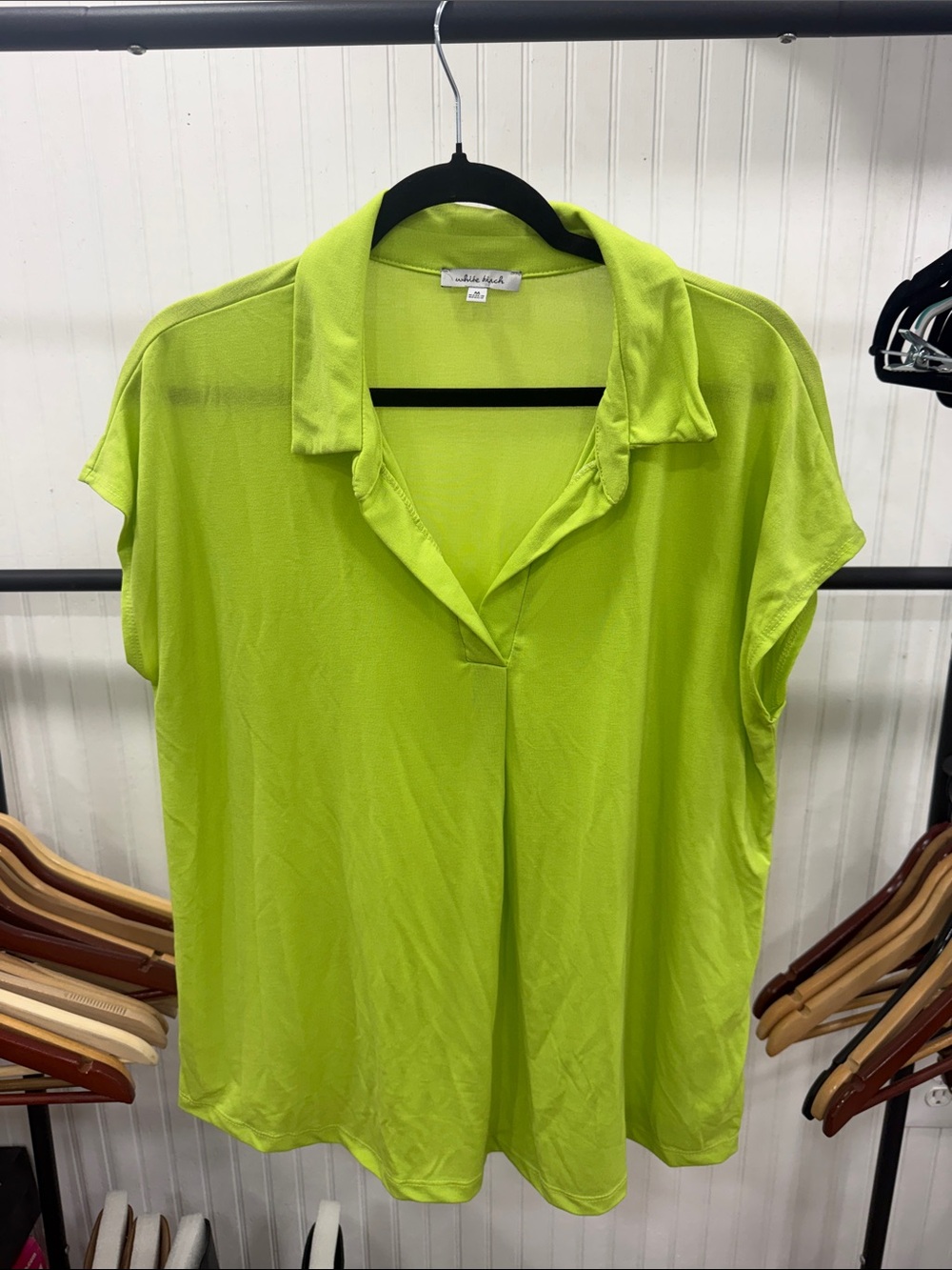 Women’s white birch Neon Lime Polo-Style Short Sleeve Tunic Medium